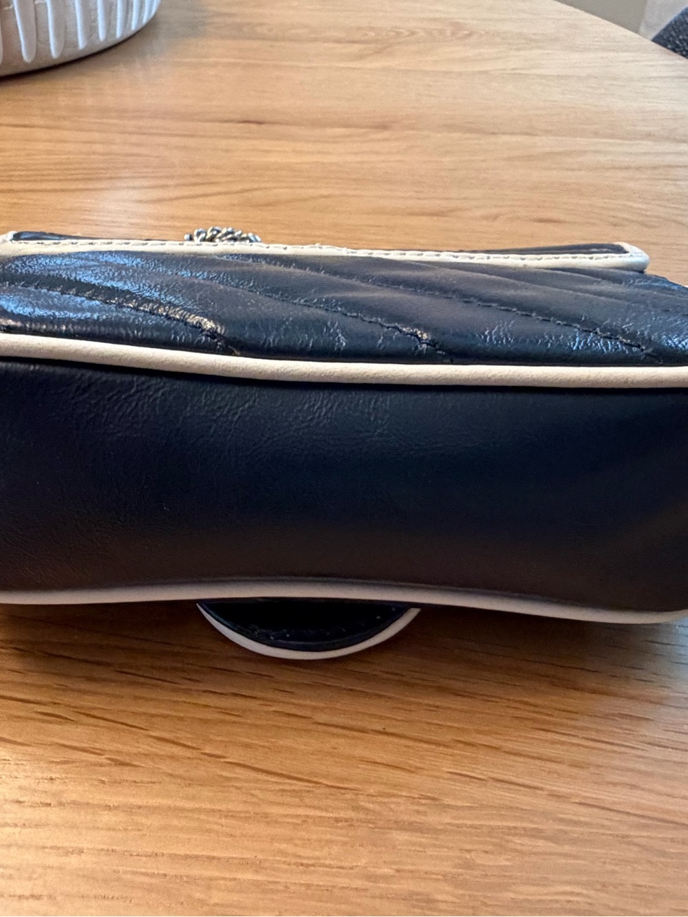Gucci Navy Quilted Crossbody Marmont with Cream Trim and Signature GG - Picture 9 of 12